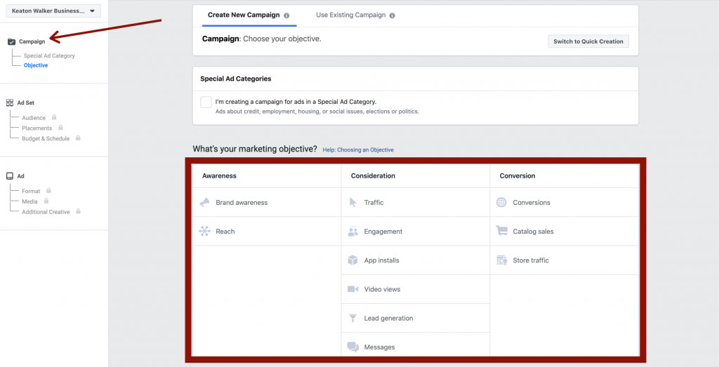 Facebook Ads Manager - Campaign Level